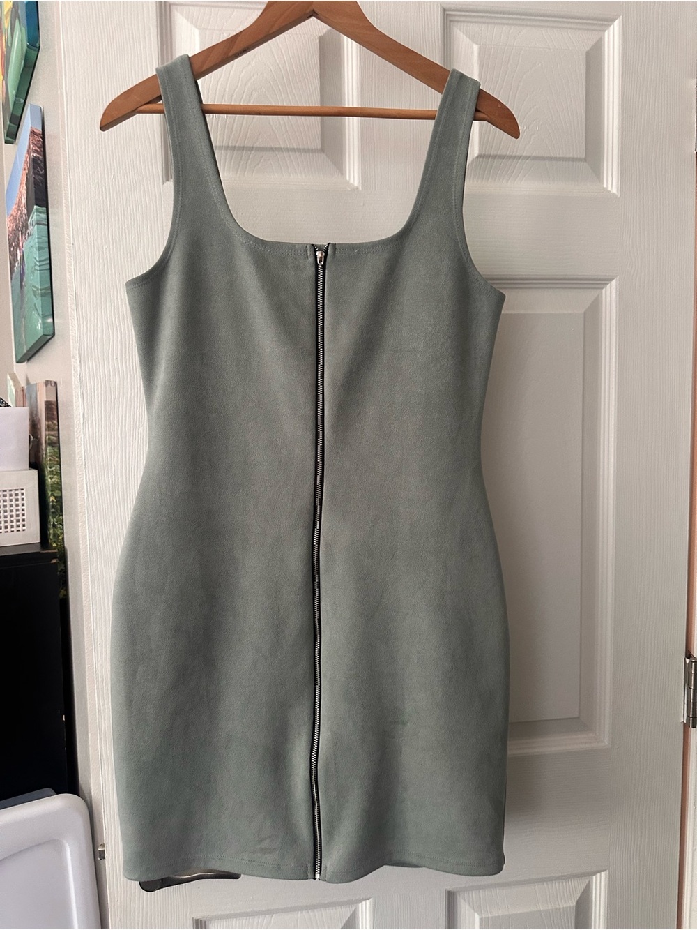 Popular Basics Sage Zip-Front Mini Dress